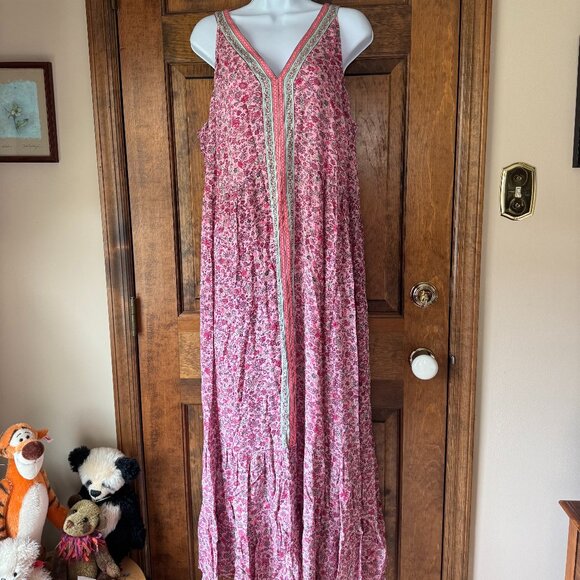 J. Jill Dresses & Skirts - NWT J. Jill Pink w/Scattered Multicolor Flowers Sleeveless V-Neck Maxi Dress XL